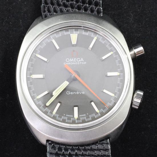 A gentlemans late 1960s stainless steel Omega Chronostop manual wind wrist watch,